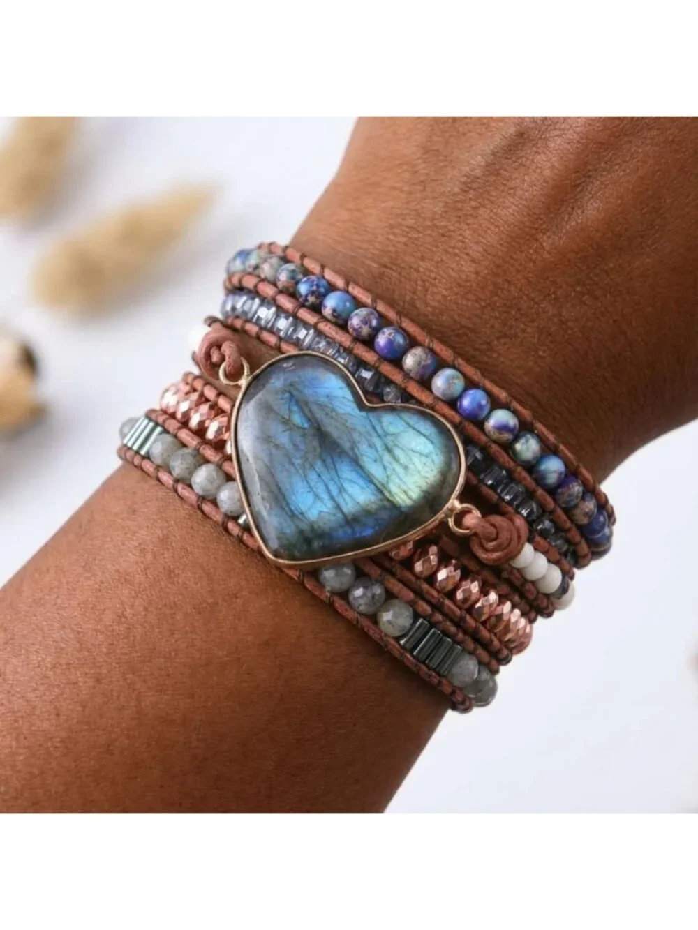 Handmade Boho Natural Stone 3-Wrap Bracelet for Women - Unique Gift Idea